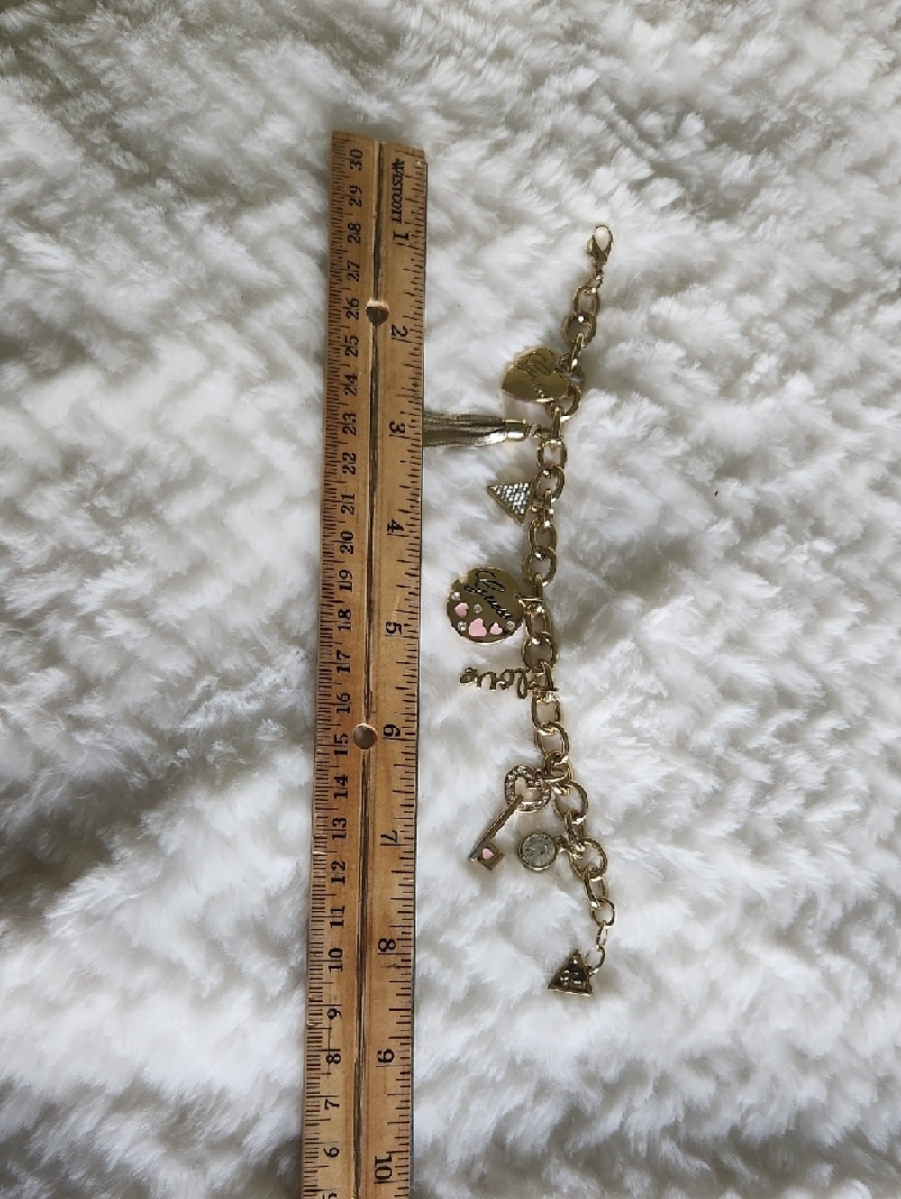 GUESS Gold-Tone Charm Bracelet with Pink Heart Accents Boho Vibe - Picture 9 of 12